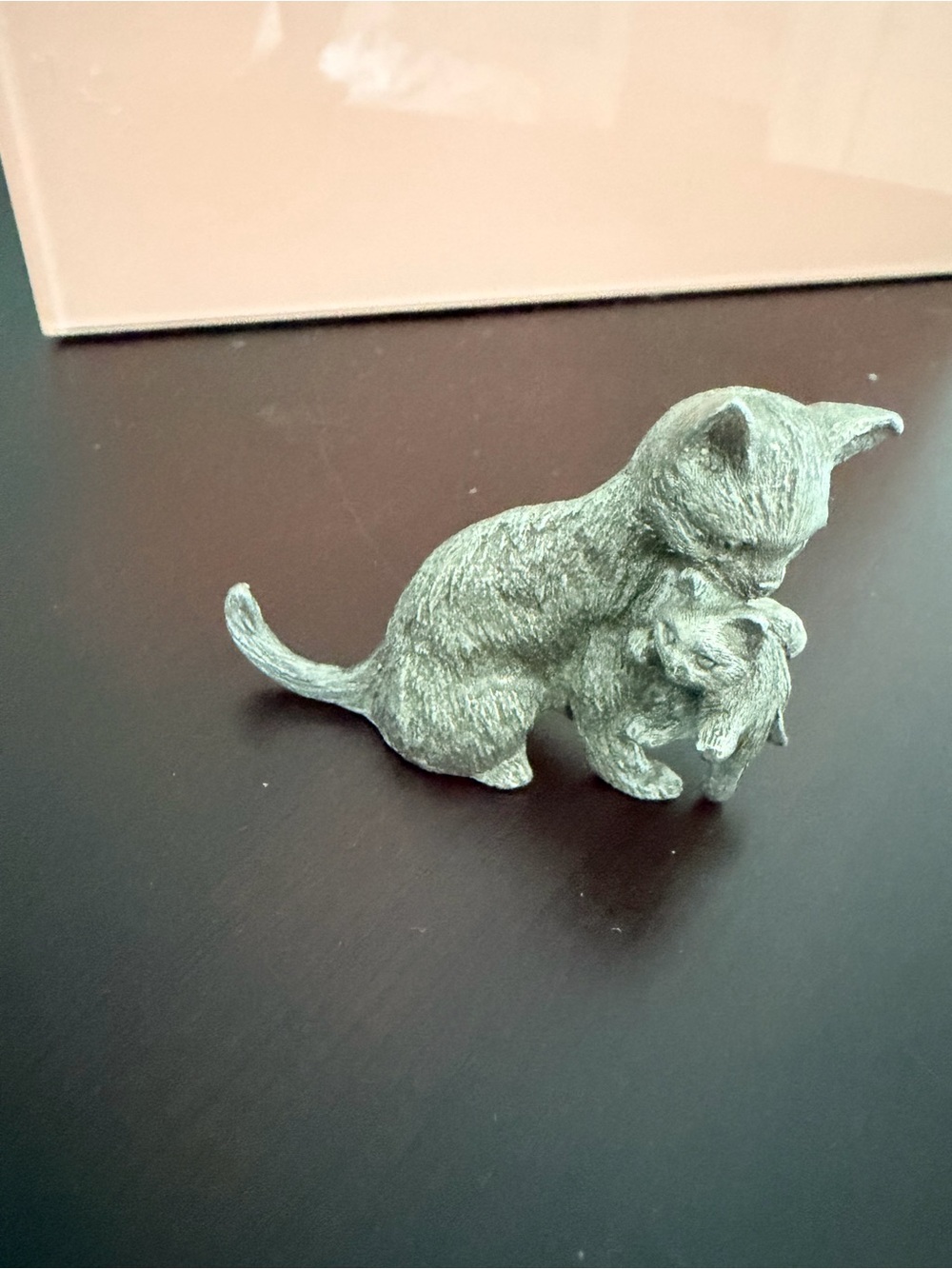 Pewter Gray Cat and Kitten Sculpture Figurine by